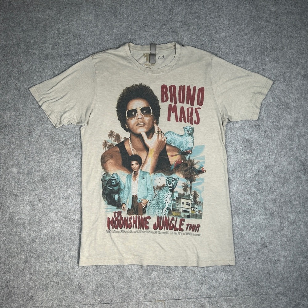 Bruno Mars T Shirt Mens Small Tan Moonshine Jungle Tour 2013 Graphic Concert Tee